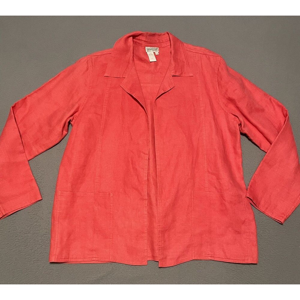 Coldwater Creek Blazer Jacket Womens Pink Peach Open Chest Linen‎ Barbiecore